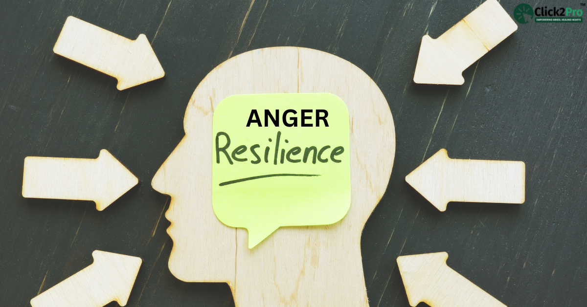 Illustration of anger turning into emotional resilience with arrows pointing to a head symbol, representing transformation through emotional strength.