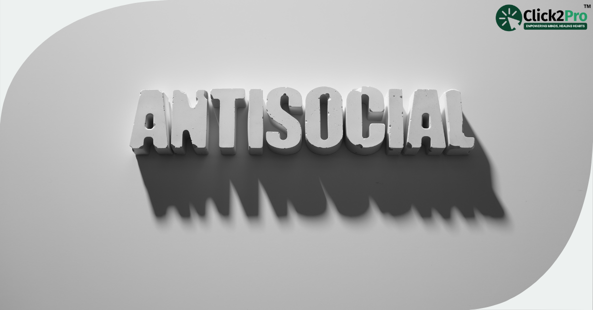 Text reading 'Antisocial' casting a shadow, related to Antisocial Personality Disorder insights by Click2Pro.