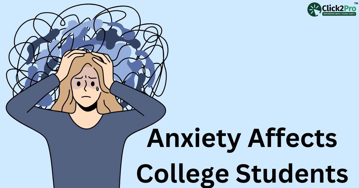 Illustration of a college student overwhelmed by anxiety, symbolizing mental health struggles.