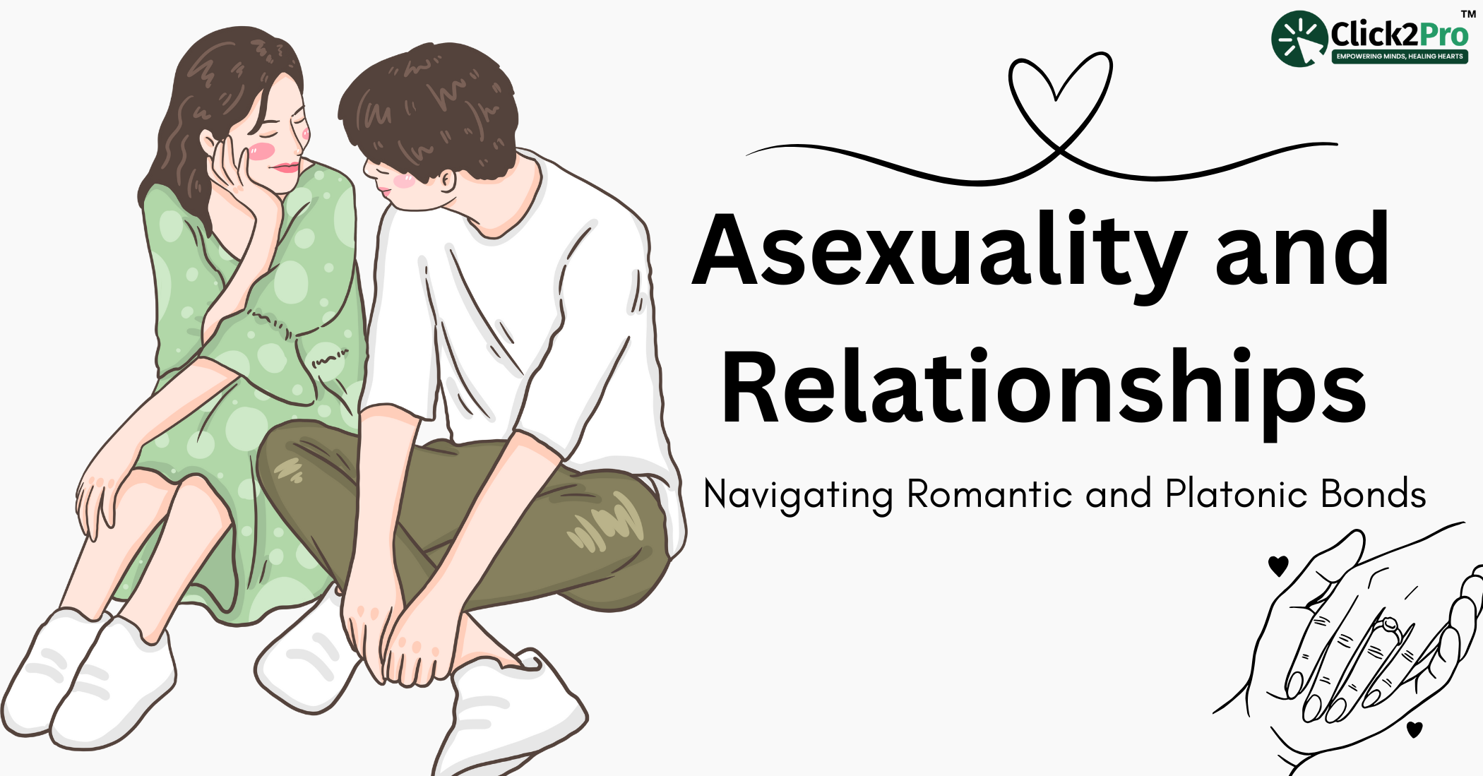 Asexual couple sitting together, representing romantic and platonic asexual relationships.
