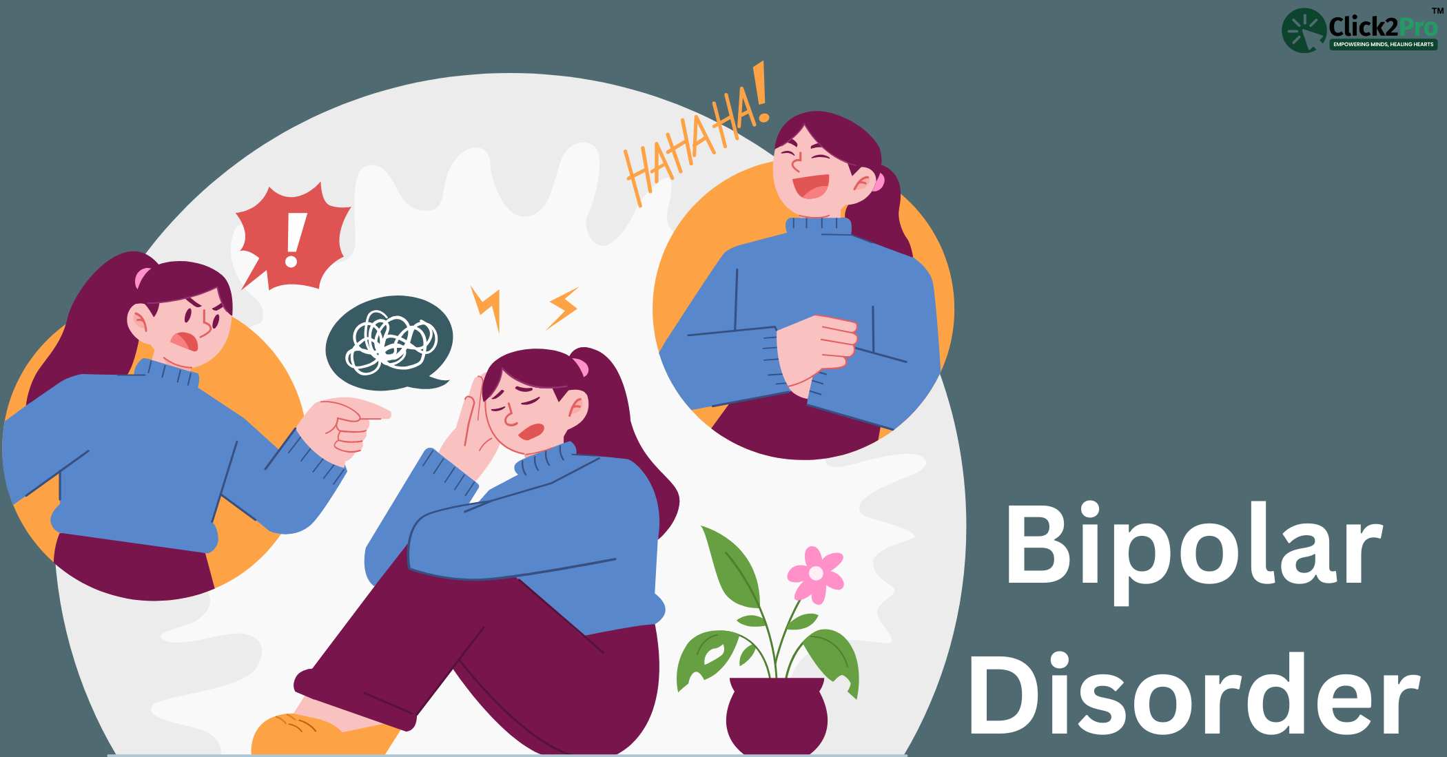 Illustration of bipolar disorder symptoms: manic highs and depressive lows, mental health awareness.