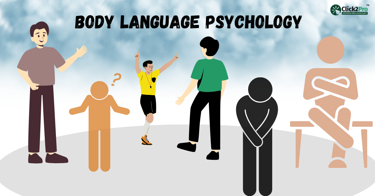 Illustration of body language expressions showcasing mental health insights and non-verbal communication.