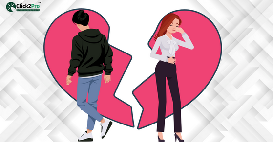 Illustration of a couple with a broken heart symbol, representing breakup counselling.