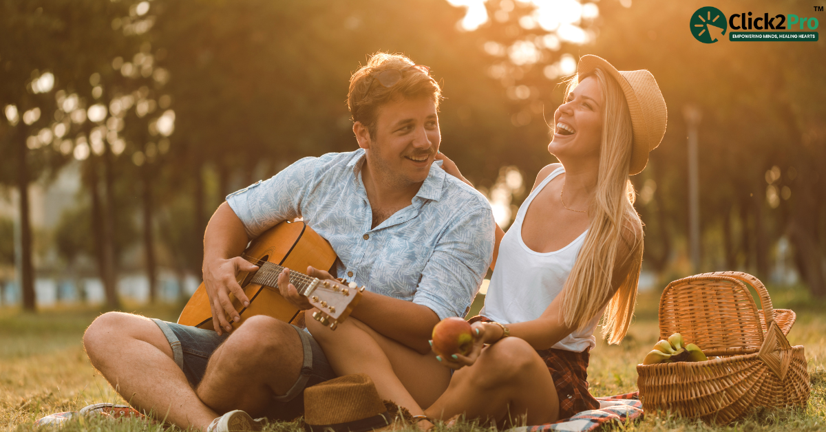 Happy couple enjoying a picnic together, symbolizing healthy relationships and balanced connections.