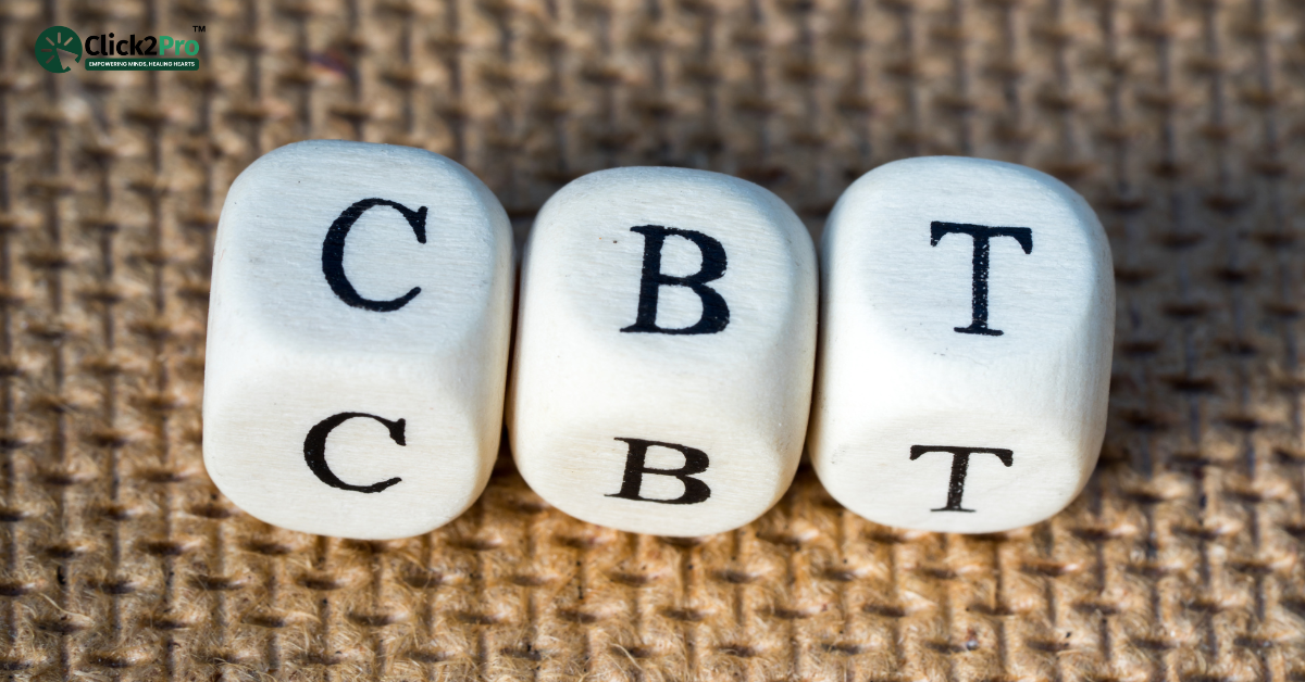 CBT therapy concept with dice spelling CBT for health anxiety treatment