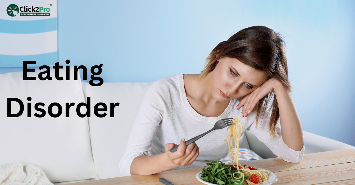 Sad woman with eating disorder at table, contemplating food - Eating Disorder blog by Click2Pro