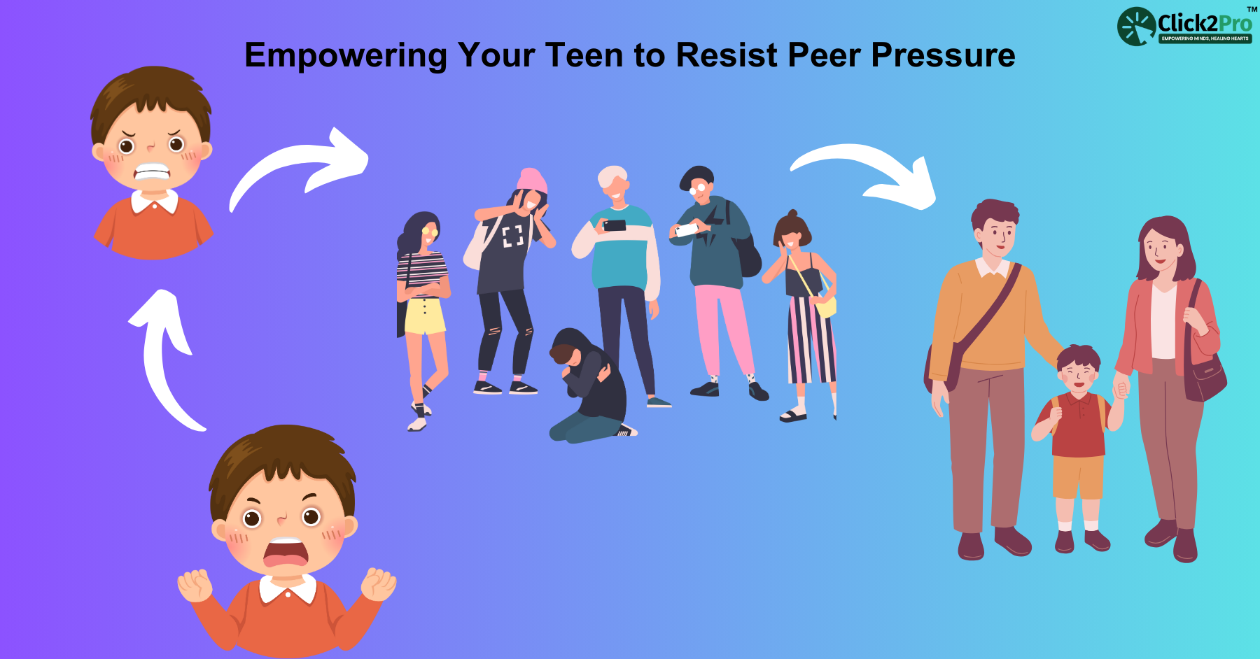 Illustration of parents helping their teen resist peer pressure through support and communication