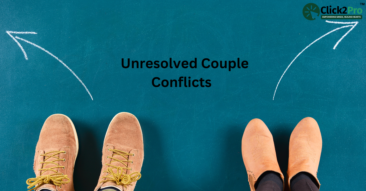 Two pairs of shoes pointing in opposite directions symbolizing unresolved couple conflicts