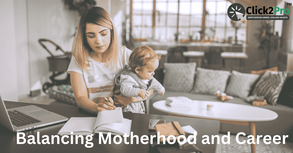 Mother balancing work and childcare while working from home, managing career and family responsibilities.