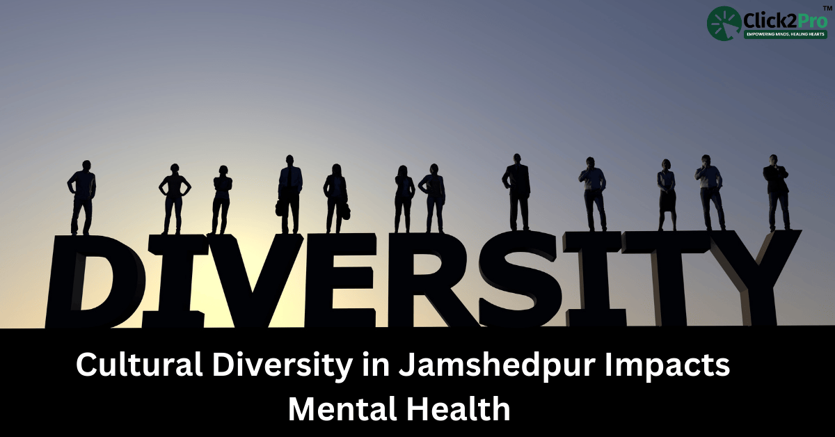 Diversity figures in silhouette representing cultural diversity in Jamshedpur and its impact on mental health