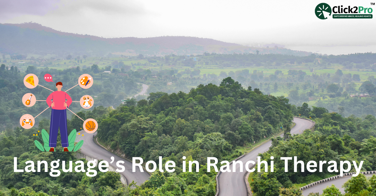 Scenic view of Ranchi with illustration representing multilingual therapy and local mental health care