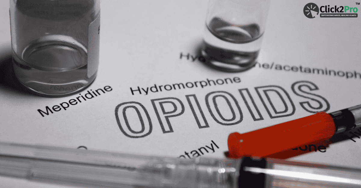 Opioids and syringes highlighting the risks of opioid use for chronic pain relief management