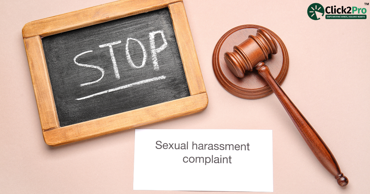 STOP sign with gavel and 'Sexual Harassment Complaint' text highlighting workplace harassment issues.