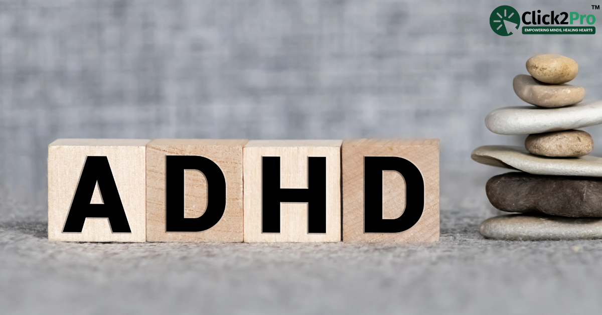 Wooden blocks spelling ADHD next to stacked stones, representing balance through effective ADHD therapies.