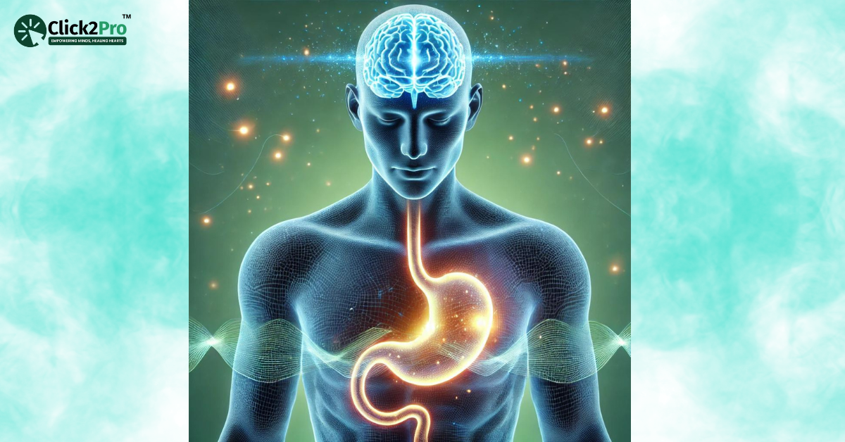 Conceptual image of the brain-gut connection illustrating how emotions like stress impact gut health.