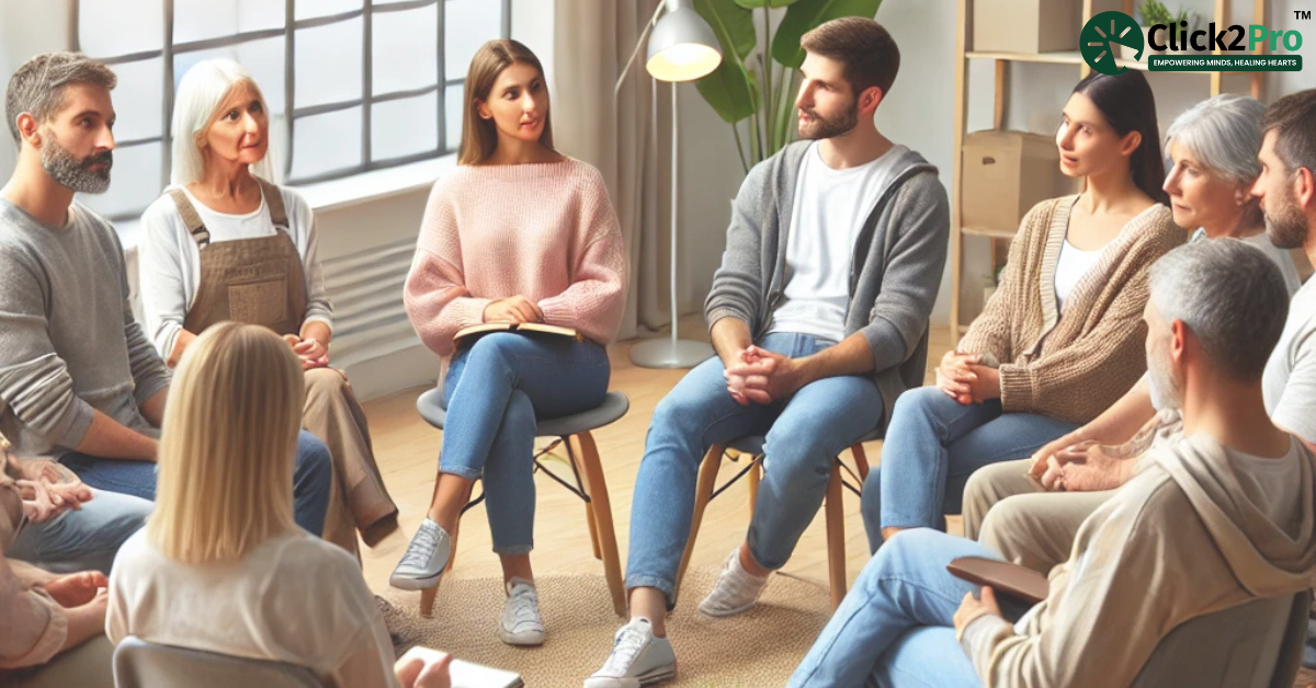 Supportive group therapy session fostering connection and healing for multiple personality disorder recovery.