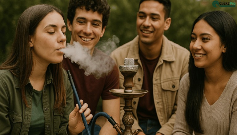 Young adults smoking hookah together highlighting social smoking and mental health