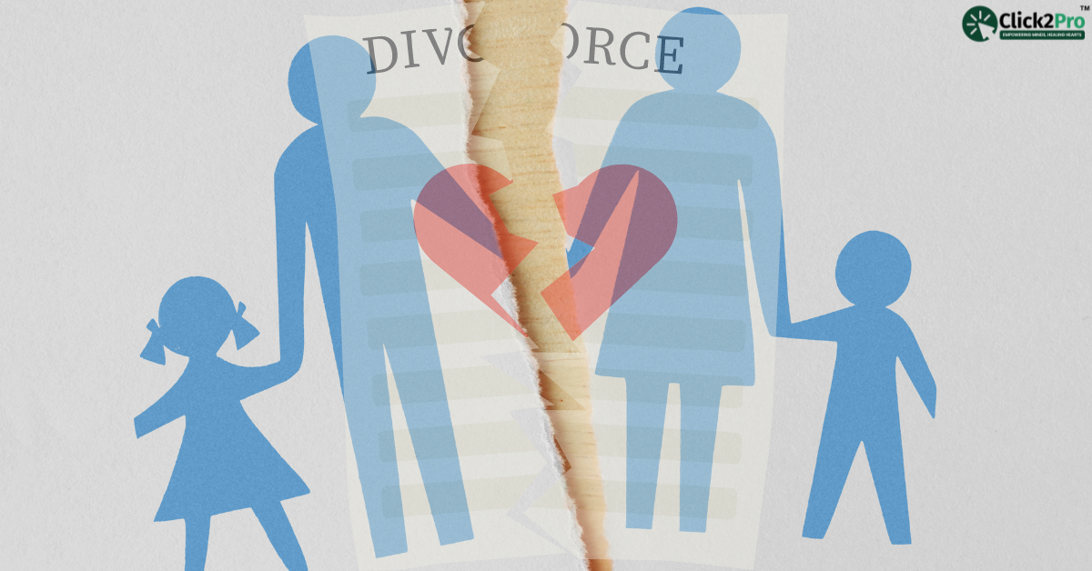 Illustration of a family torn apart by divorce, symbolizing emotional conflict, with focus on family therapy.