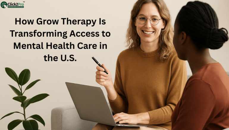 Therapist and client discussing how Grow Therapy improves mental health care access in the U.S.