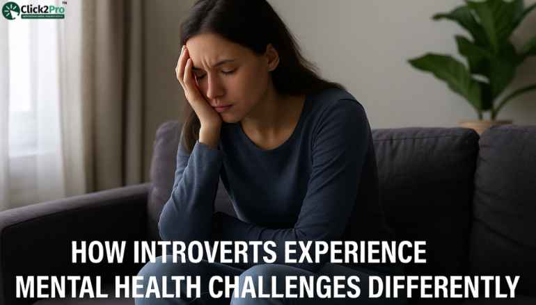 Introvert woman feeling stressed on sofa representing mental health challenges