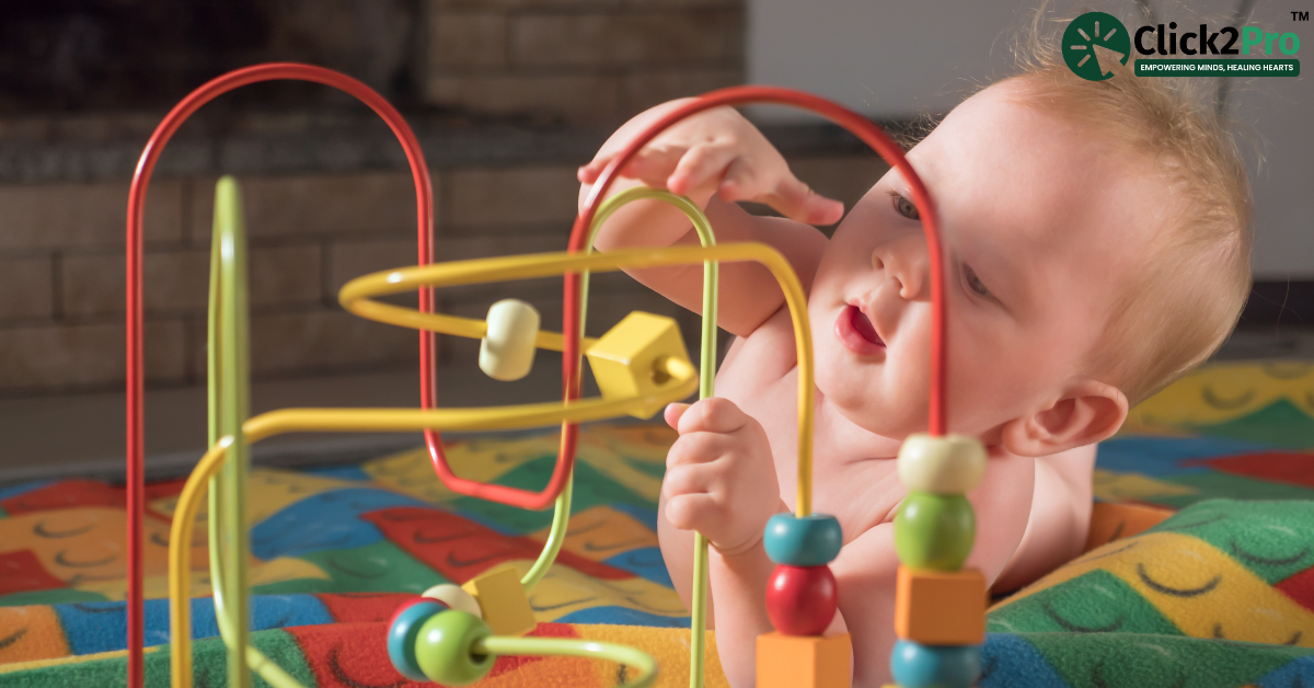 Baby engaging with educational toy, highlighting early signs of learning disabilities