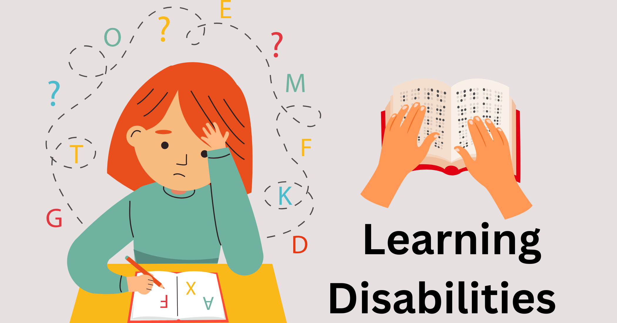 Illustration of a student with learning disabilities struggling with academics and understanding concepts.