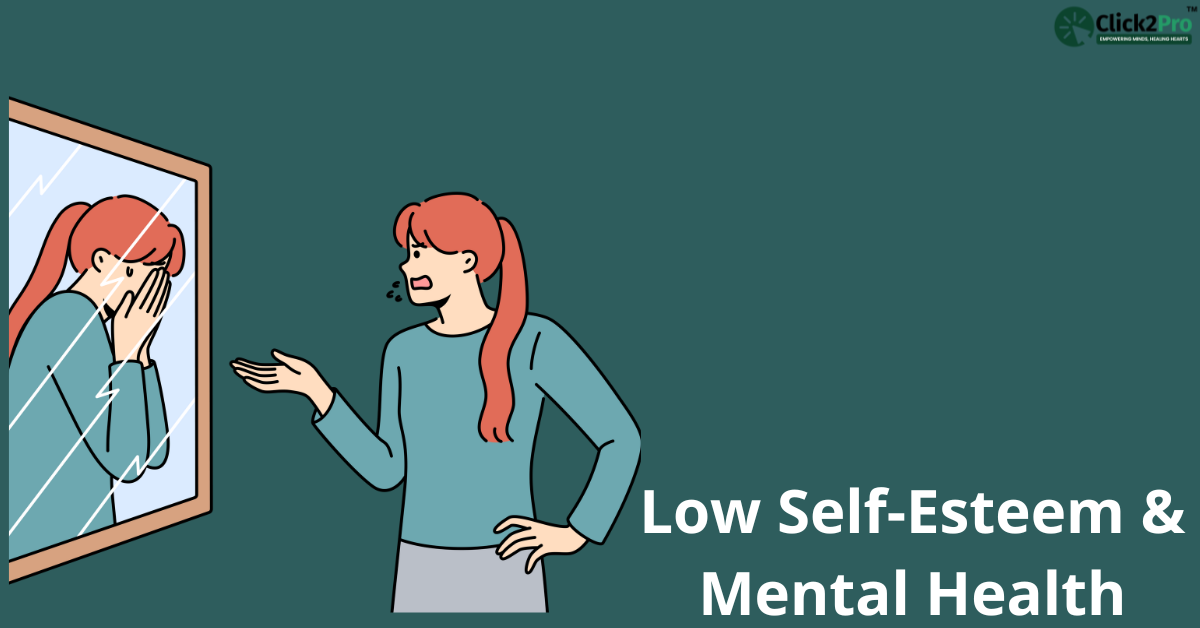 Illustration of a woman facing low self-esteem issues, reflecting mental health struggles in daily life.