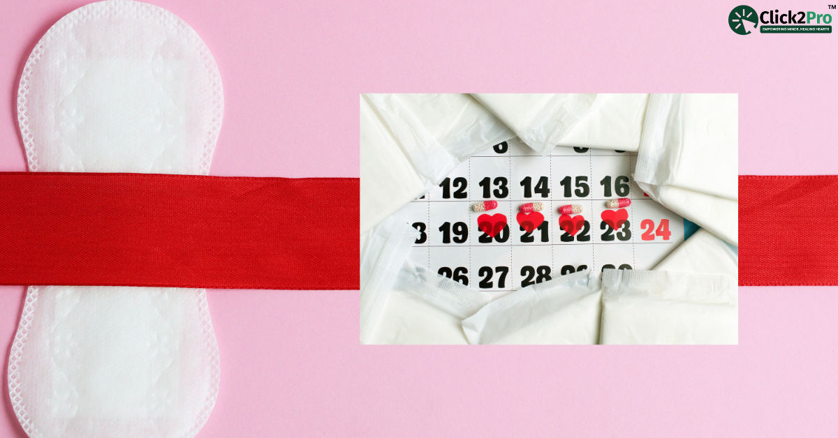 Managing Premenstrual Dysphoric Disorder (PMDD): Calendar and pads symbolizing menstrual cycle.
