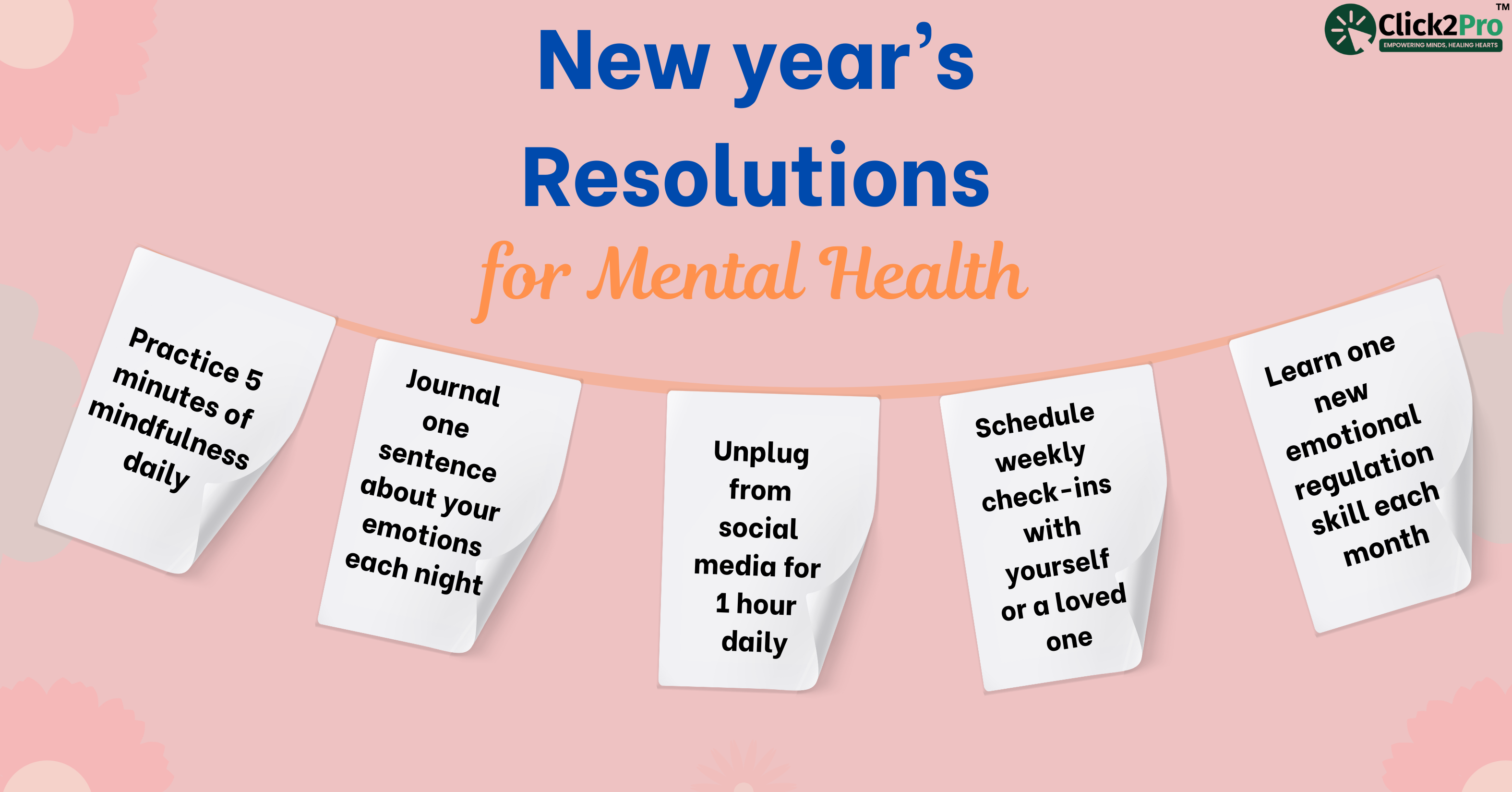 New year’s mental health resolutions visual with 5 simple, therapist-backed wellness goals.