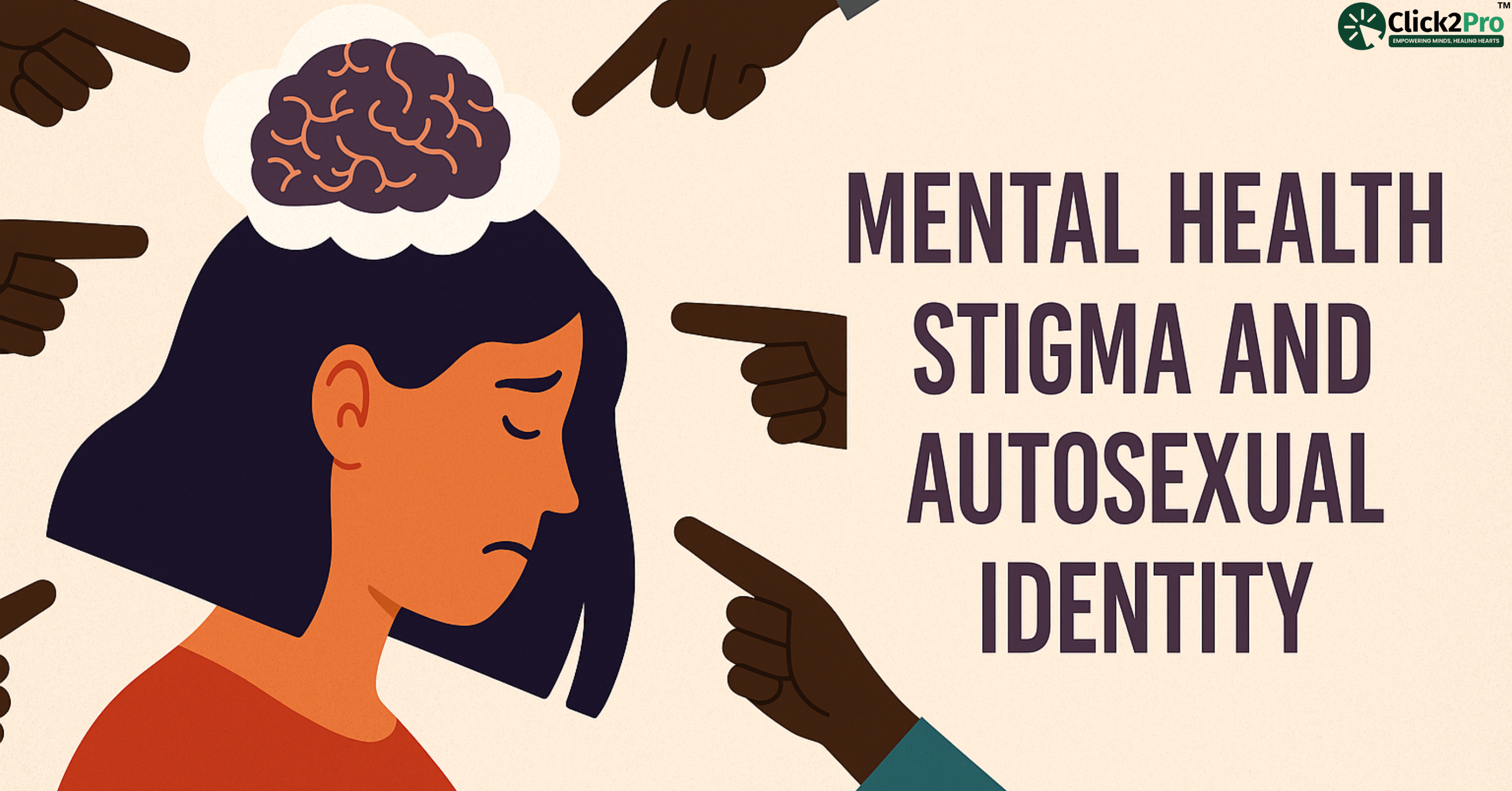 Illustration showing stigma and judgment faced by autosexual individuals with mental health impact
