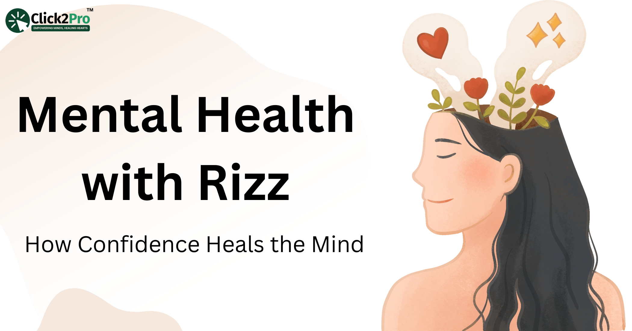 Woman radiating confidence and calm, symbolizing mental health healing through rizz.
