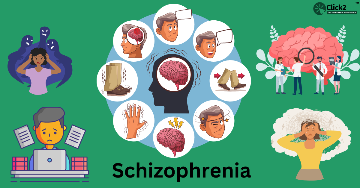 Illustration of schizophrenia symptoms, causes, and brain-related factors with expert insights.