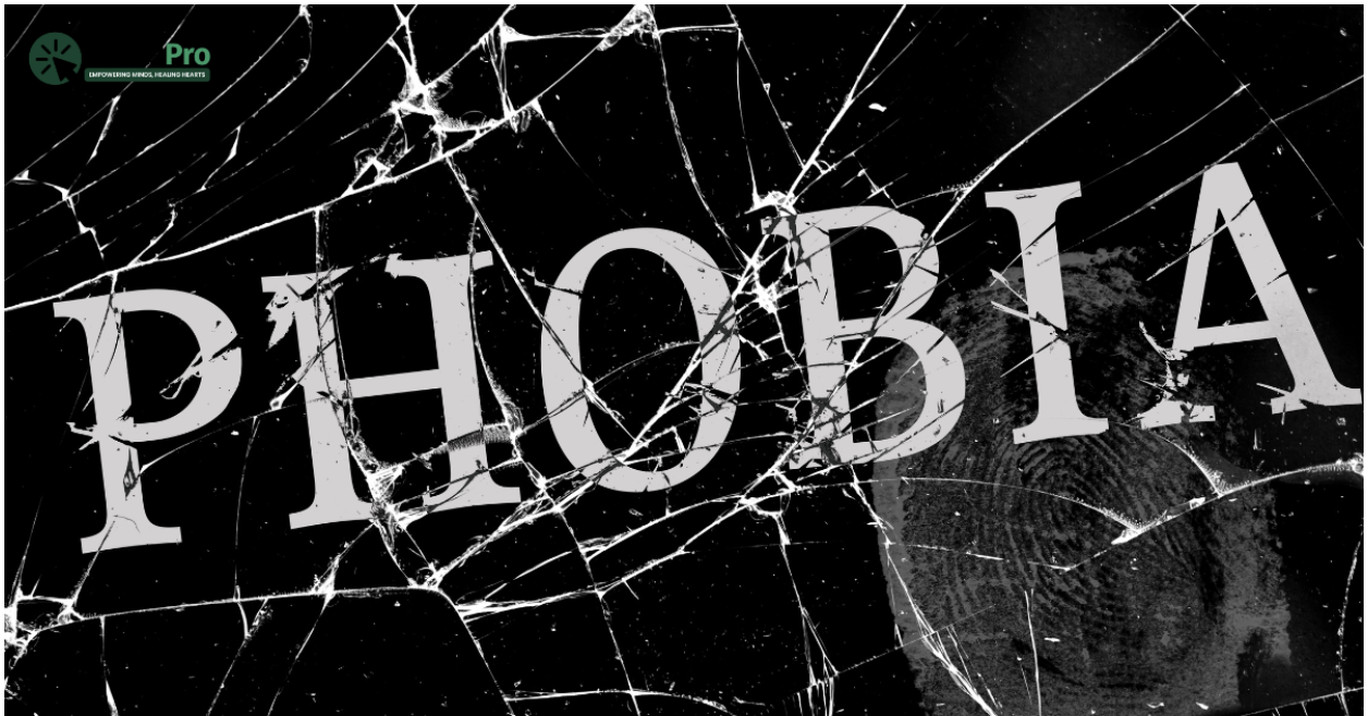 Phobia disorder concept with shattered glass background, representing intense fear and anxiety.