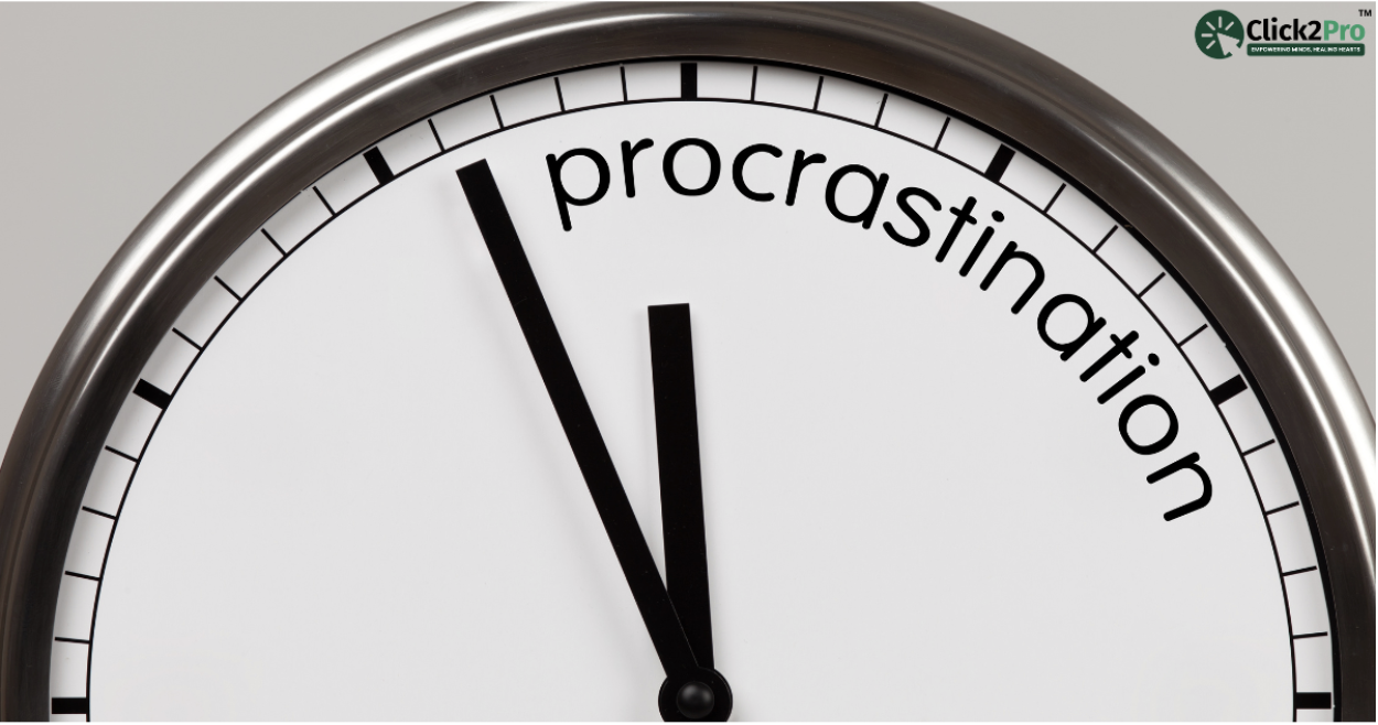 Clock labeled with 'Procrastination,' highlighting the urgency and mental impact of delaying tasks