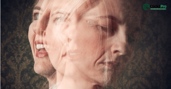 Image depicting bipolar disorder with overlapping faces showing extreme mood swings