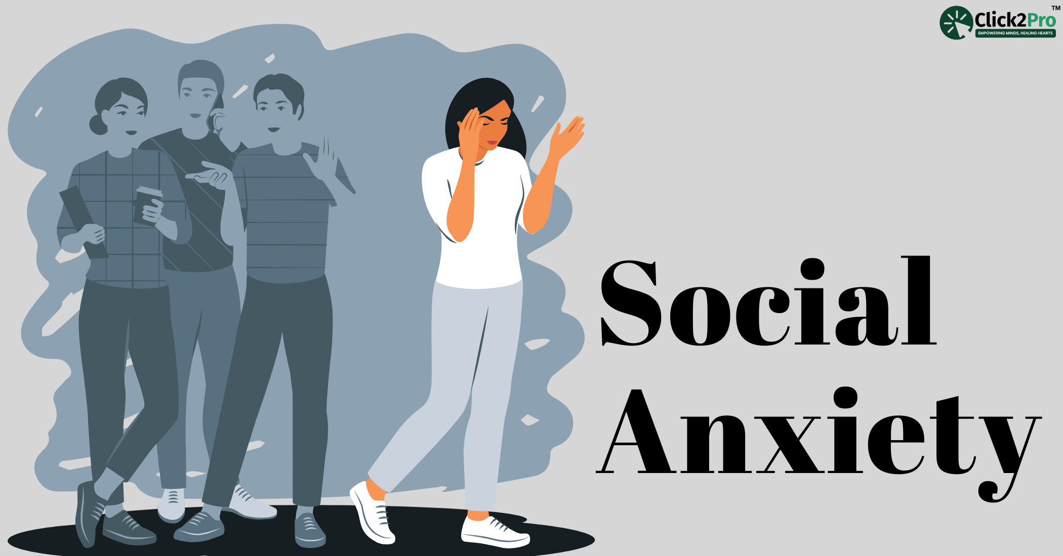 Illustration of a socially anxious woman avoiding group interactions, representing social anxiety.