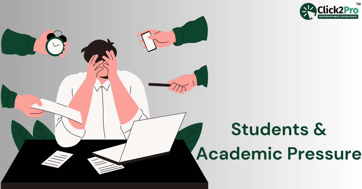 Illustration of a stressed student facing academic pressure with multiple demands, by Click2Pro