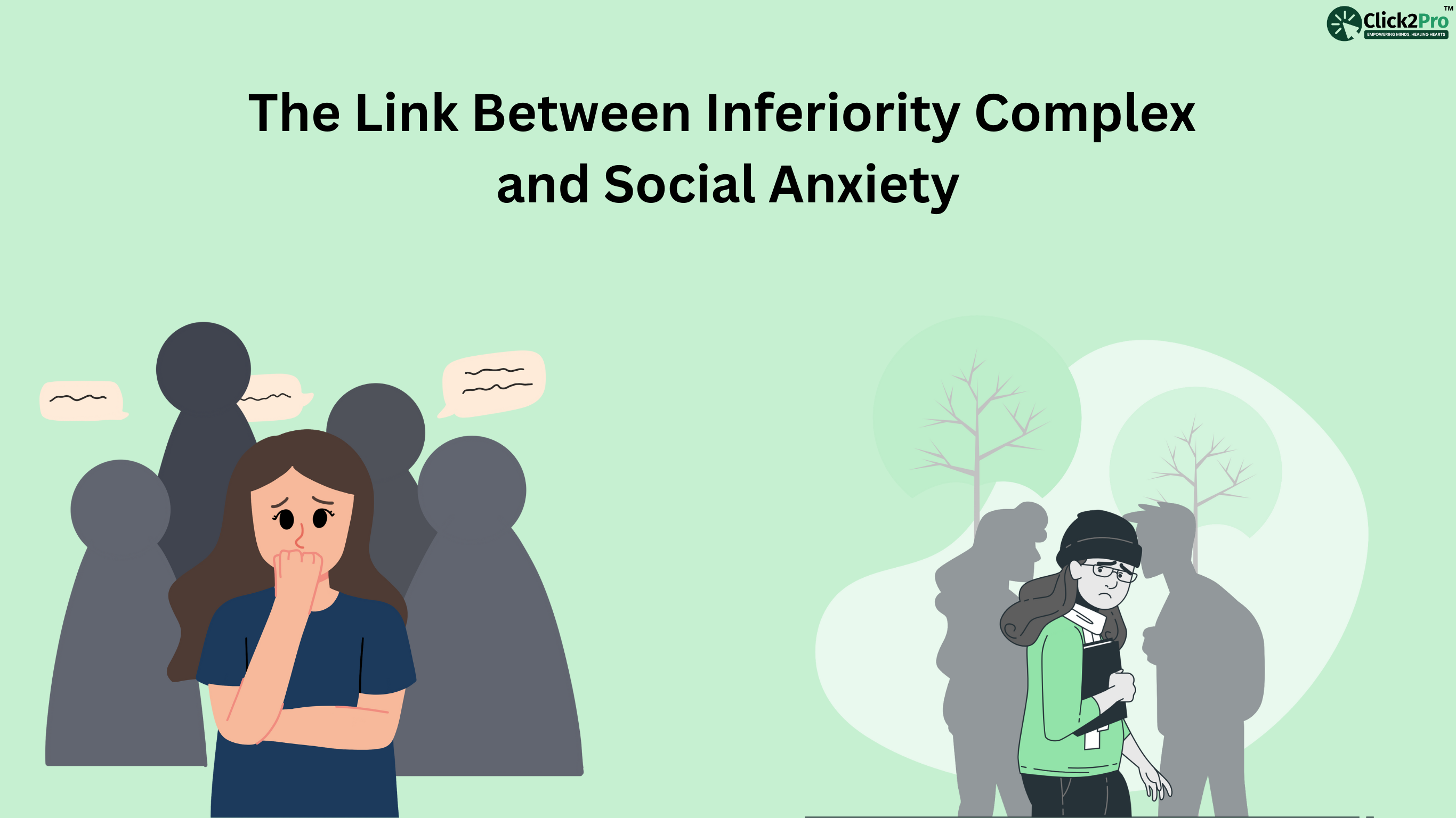 Illustration of social anxiety and inferiority complex, showing individuals struggling with self-doubt.