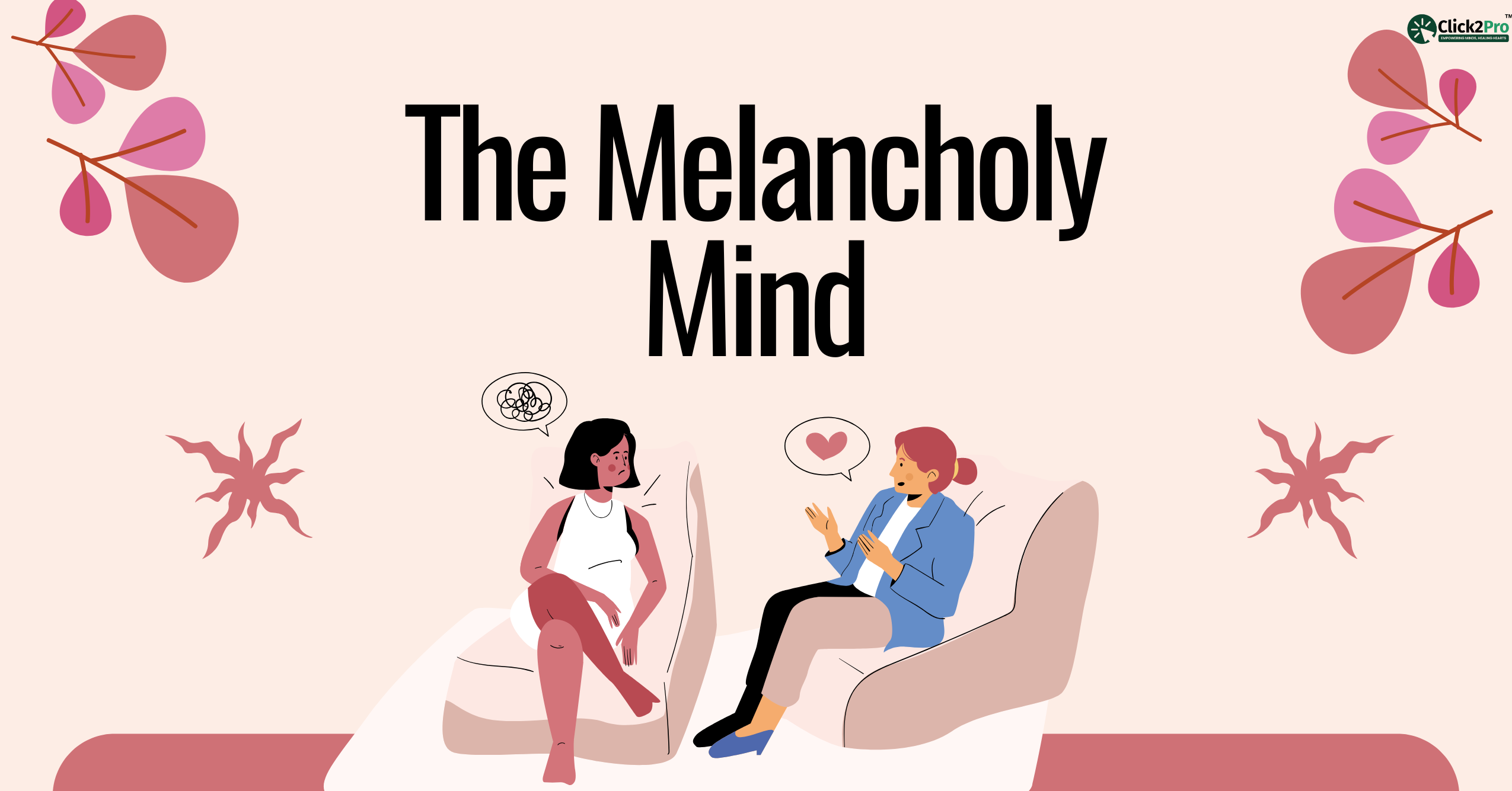 Illustration of a woman discussing melancholy with a therapist in a counseling session.