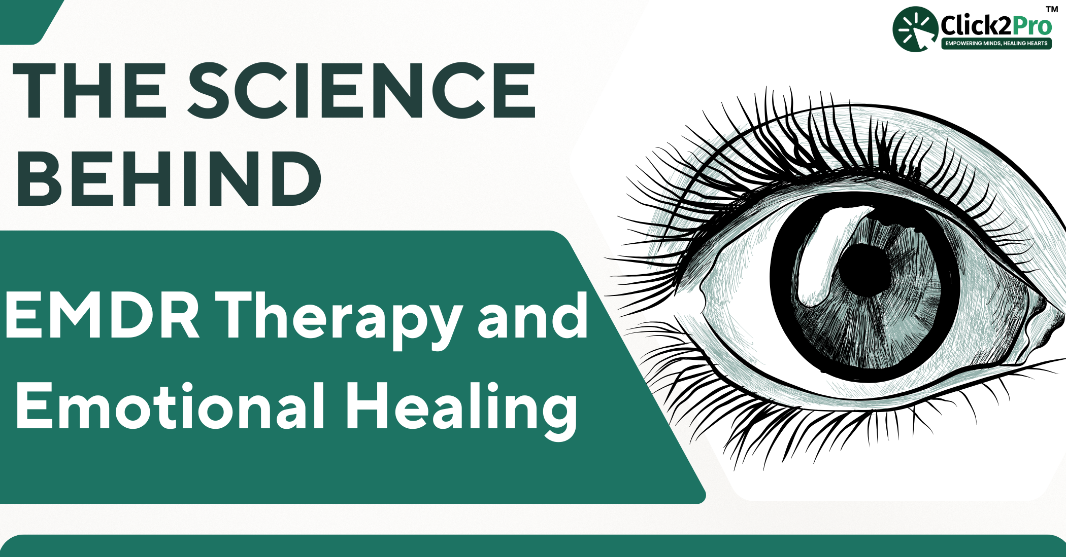 Illustration of eye with text 'The Science Behind EMDR Therapy and Emotional Healing'