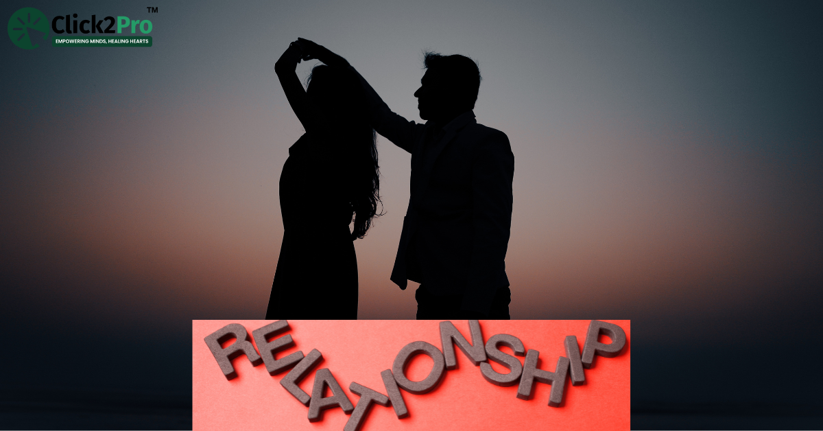 Couple silhouette with "relationship" text overlay, representing closure in relationships.