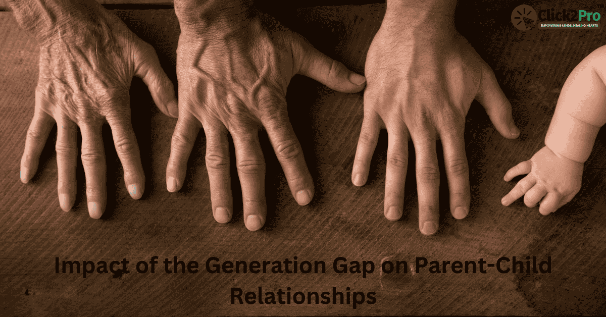 Three generations of hands symbolizing the impact of the generation gap on parent-child relationships