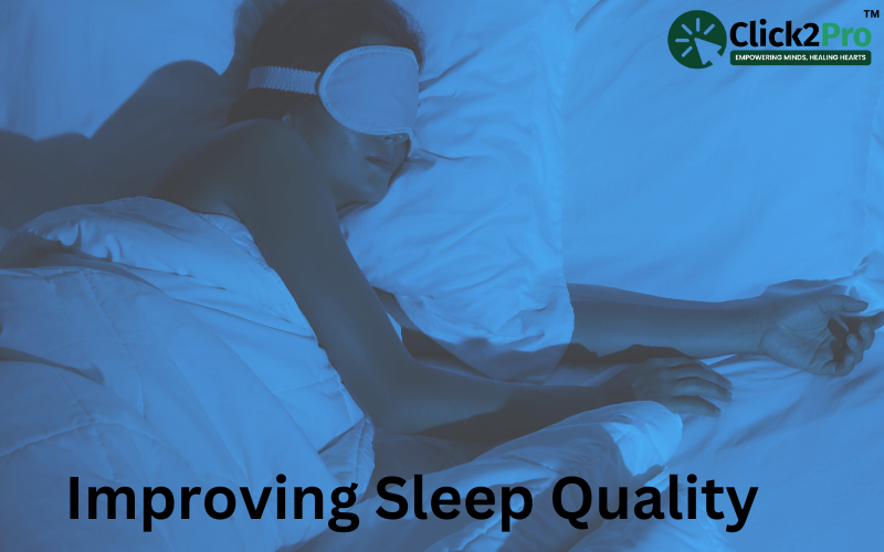 Person sleeping with eye mask in a dark room - Tips for improving sleep quality and hygiene.