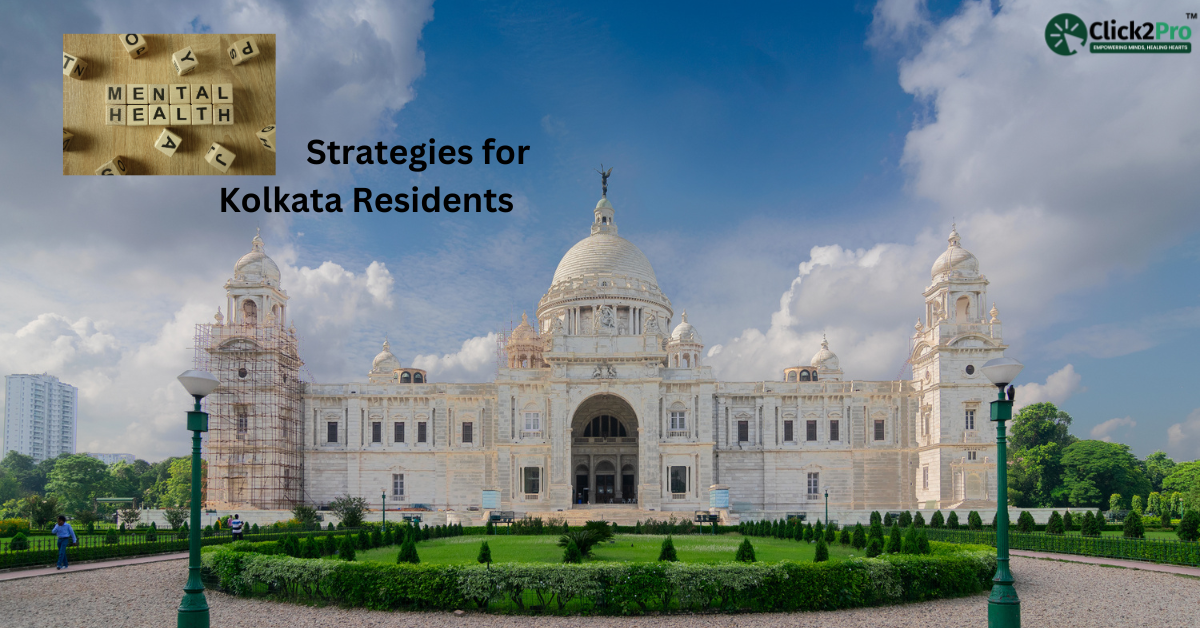 Mental health strategies for Kolkata residents with Victoria Memorial in the background.