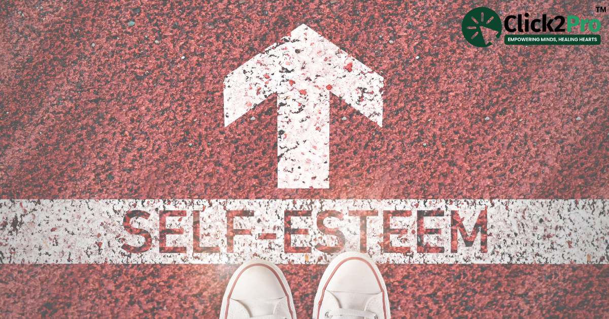 Shoes on a path with an upward arrow and 'Self-Esteem' text, representing confidence-building.