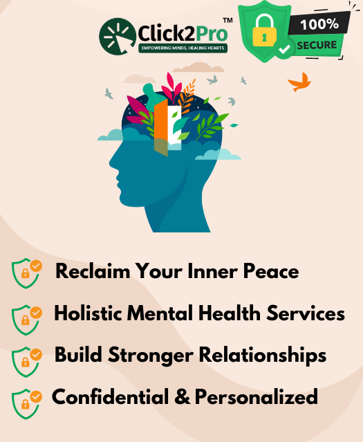 Click2Pro secure mental health services infographic with key benefits